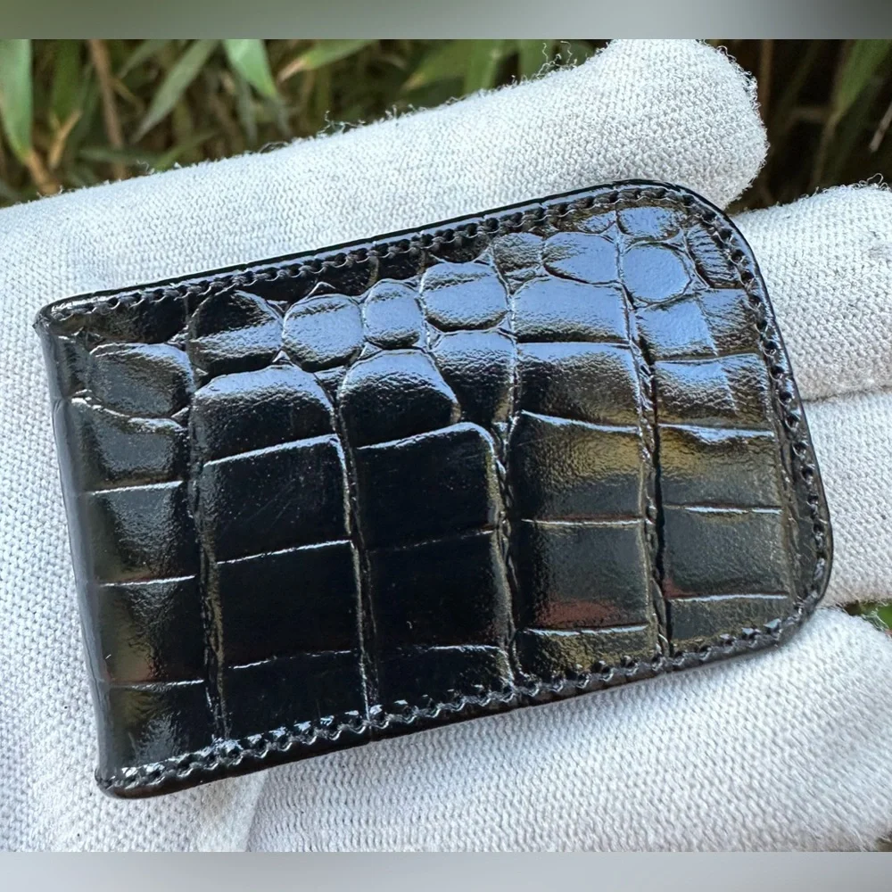 Genuine vintage JOHNSON BROS LTD black alligator magnetic money clip